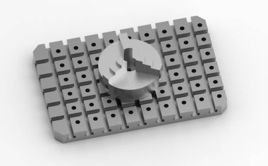 3 boyutlu görüntü. 3 boyutlu görüntüleme. Torna tezgahı, değirmen makinesinin koordinat tabağına dayanır.