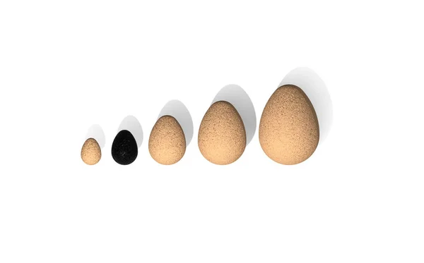 3 boyutlu görüntüleme. 3 boyutlu görüntü. Beyaz arka planda farklı boyutlarda yumurtalar. Bir şeyin içinde büyümek. Mezuniyet. Ayrıcalık. görüşlerin ayrılığı