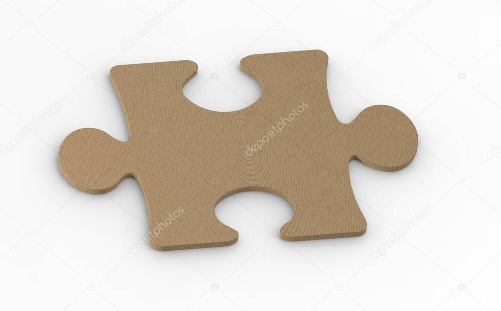 3d rendering. 3D image. puzzle piece made of wood