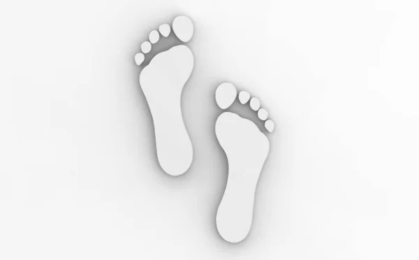 3D渲染 3D图像 一个白人背景的男人的脚印 白色的痕迹 近视足印 — 图库照片
