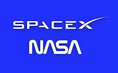 Mavi arkaplanda Nasa ve SpaceX logosu