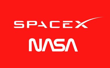 Kırmızı zemin üzerinde Nasa ve SpaceX logosu