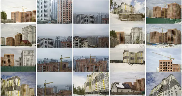 Collage Images New Houses Already Built — Stock Photo, Image