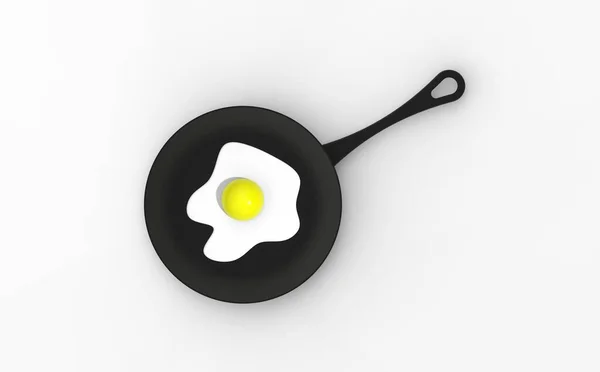 在白底的煎锅里煎鸡蛋 油炸装置的顶部视图 鸡蛋是用火锅煮的 3D图像 3D渲染 — 图库照片