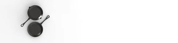 손잡이가 남비와 프라이팬 사이트에 삽입을 현수막 가전제품의 이미지 렌더링 — 스톡 사진