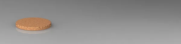 Gri arka planda yuvarlak ahşap tahta. 3 boyutlu görüntü. 3D görüntüleme. Siteye eklenmek için pankart