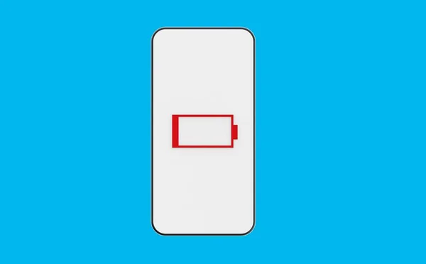 Batteriindikator Utskriven Smartphone Brist Energi Smartphone Med Urladdat Batteri Blå — Stockfoto
