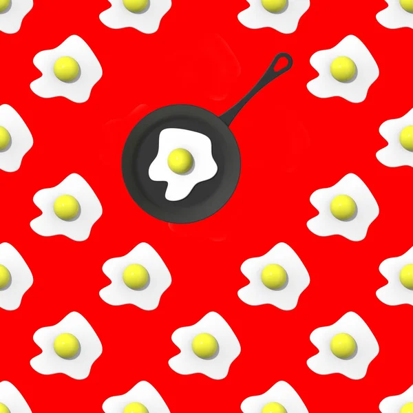 Seamless Template Image Broken Eggs Red Background Broken Eggs Frying — Stock Photo, Image