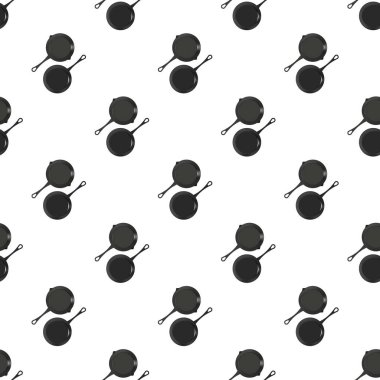 Yakınlarda sapı ve tavası olan bir tencere var. Mutfak aletlerinin üst görüntüsü. Beyaz arka planda kusursuz yemek kalıpları. Üst Manzara. 3 boyutlu görüntü. 3d oluşturma.