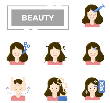 Kadın avatar güzellik simgesi seti.