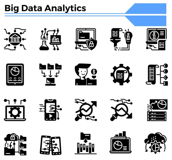 Big Data Analytics Icon Set Business Science Finance Analyst Website — Stock Vector