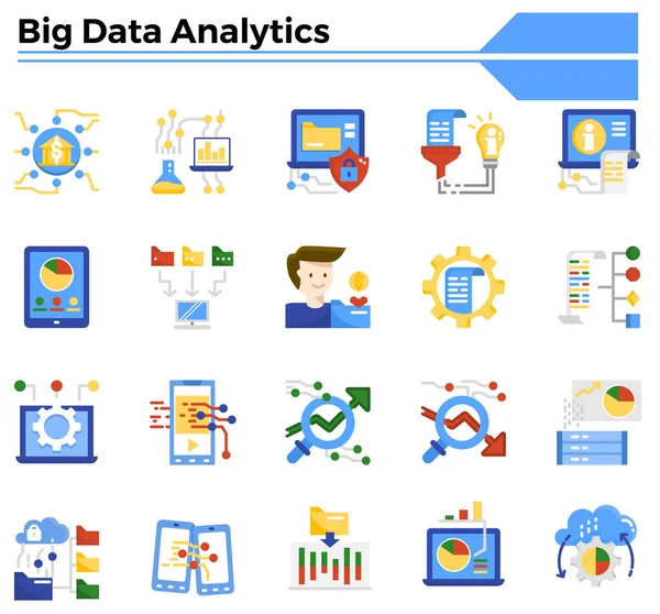 Big Data Analytics Icon Set Business Science Finance Analyst Website — Stock Vector