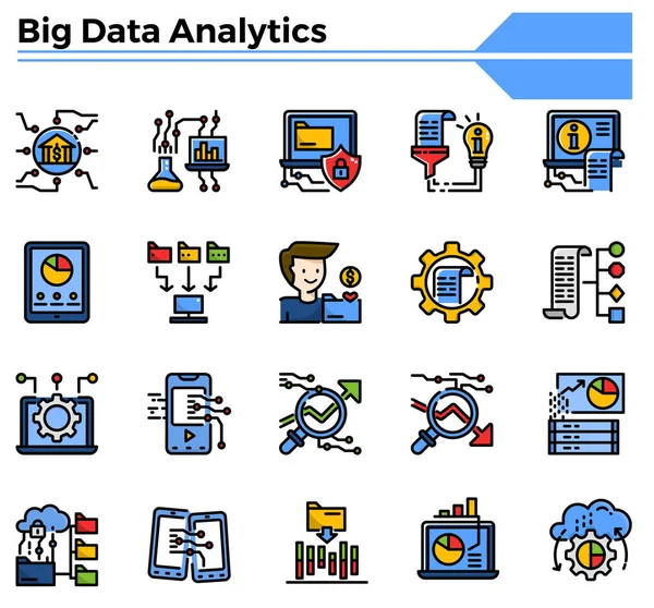 Big Data Analytics Icon Set Business Science Finance Analyst Website — Stock Vector