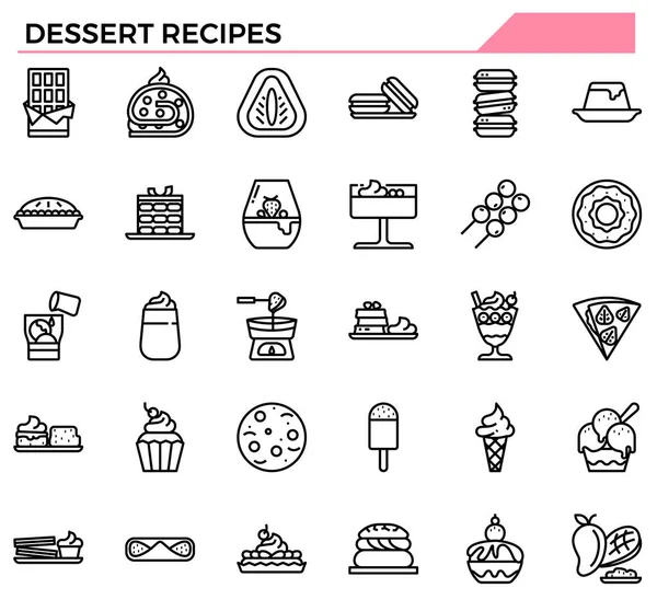 Dessertrezepte Symbolset Für Website Präsentation Restaurant Und Café Menü — Stockvektor