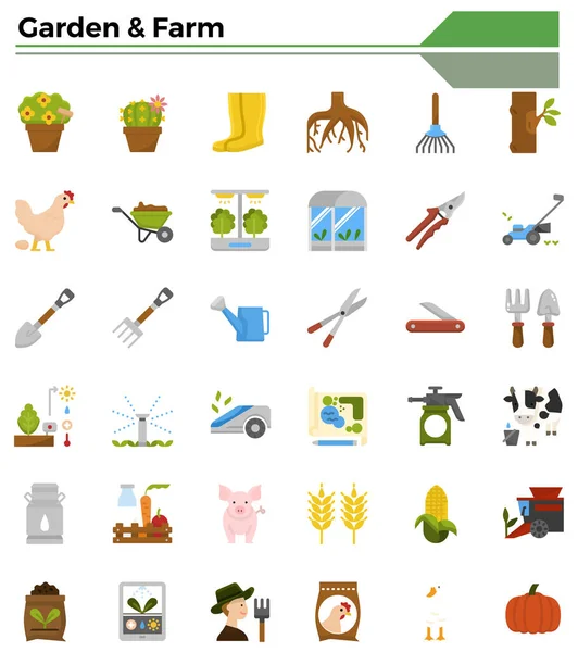 Conjunto Iconos Jardinería Agricultura Para Agricultores Tema Jardinería — Vector de stock