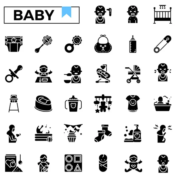 Baby Und Spielzeug Glyph Design Icon Set — Stockvektor