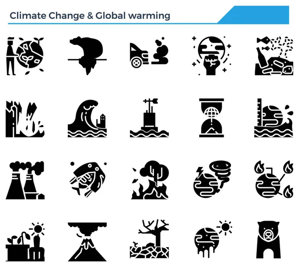 Climate Change Global Warming Icon Set — Stock Vector