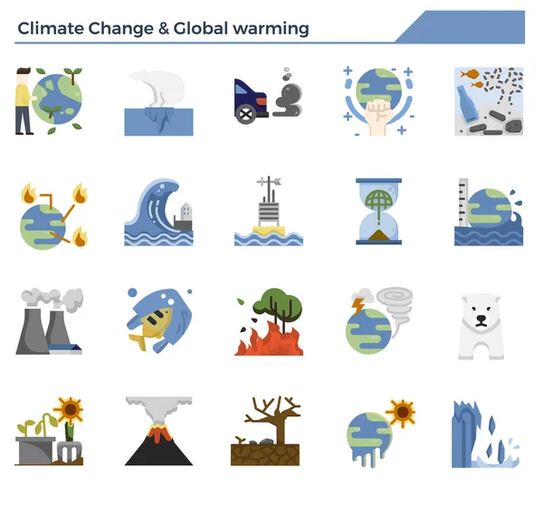 Ensemble Icônes Sur Changement Climatique Réchauffement Climatique — Image vectorielle