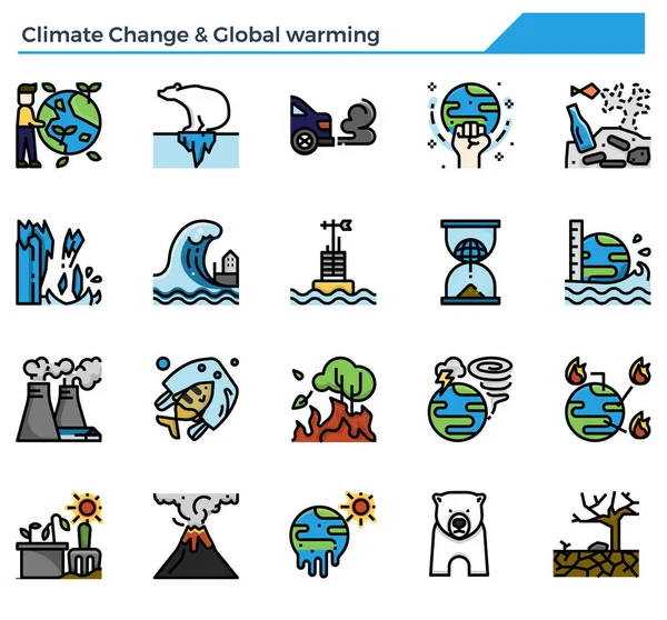 Climate Change Global Warming Icon Set — Stock Vector