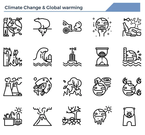 Climate Change Global Warming Icon Set — Stock Vector