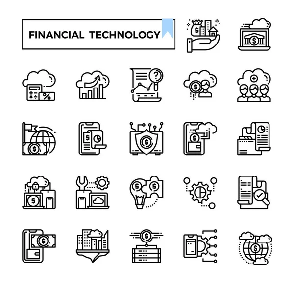 Conjunto Iconos Esquema Tecnología Financiera — Vector de stock