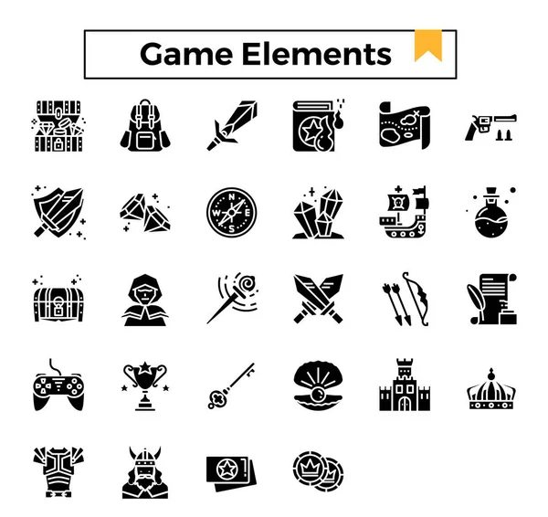 Spielelemente Glyph Design Icon Set — Stockvektor