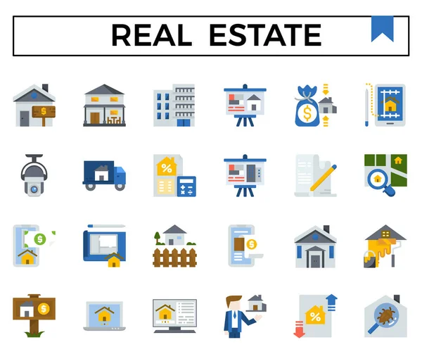 Real Estate Architecture Flat Icon Set — Stock Vector