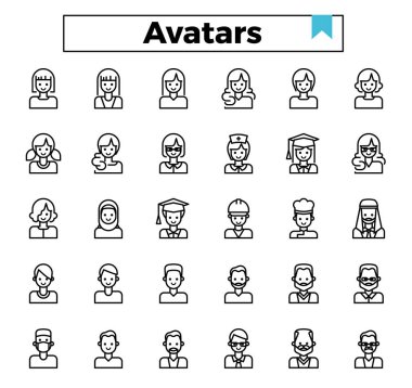 Avatar ve kullanıcı çizgi film simgesi seti.
