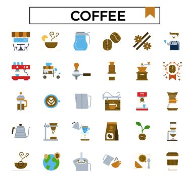 kafe düz tasarım ikonu seti.