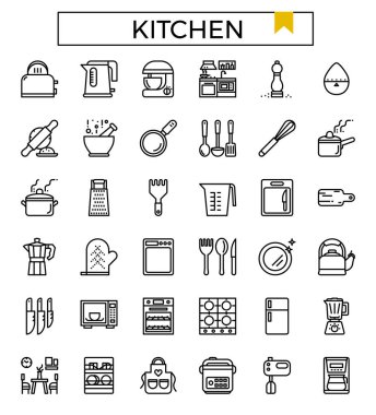 Mutfak ve mutfak eşyaları simgesi seti.