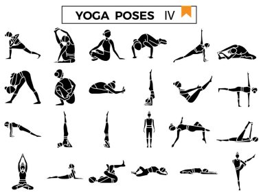 Yoga, kabartma tasarım simgesi setini pozlandırır.