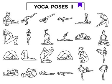 Yoga tasarım simgesi setini gösterir.