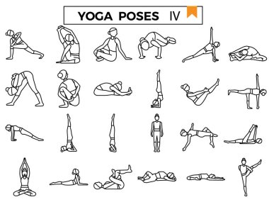 Yoga tasarım simgesi setini gösterir.