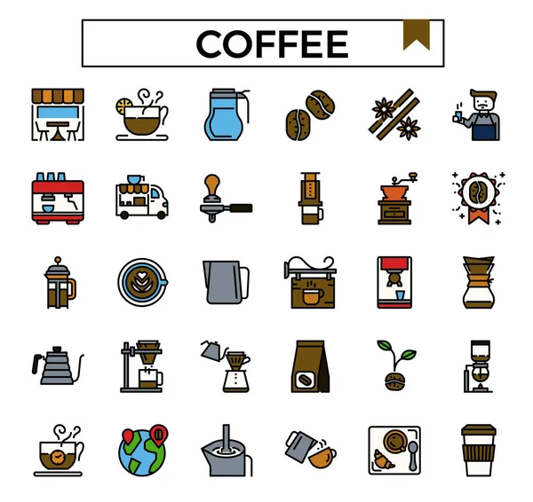 Coffeeshop Gefüllt Umriss Icon Set — Stockvektor