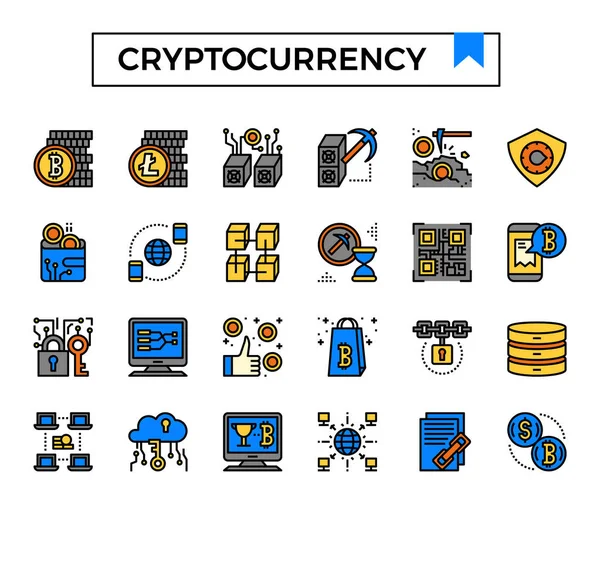 Cryptocurrency Och Bitcoin Ikon Set — Stock vektor