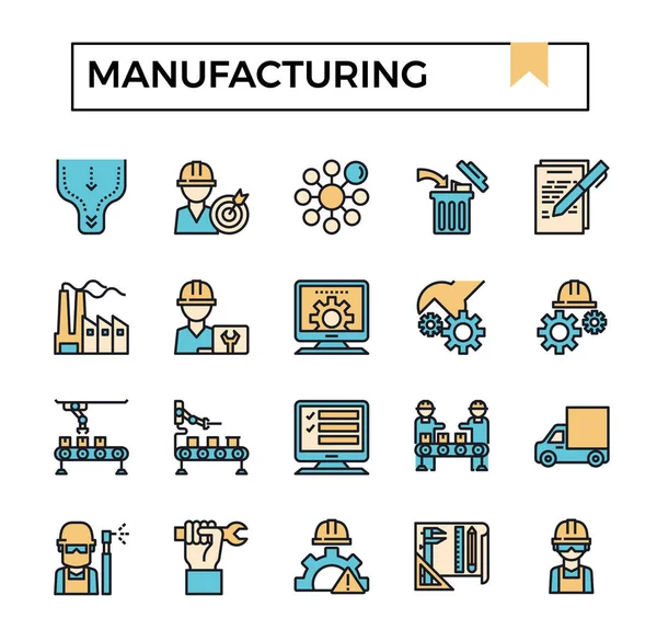 Conjunto Iconos Fabricación Industria — Vector de stock