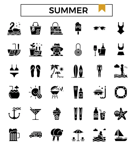 Sommer Glyphen Set — Stockvektor