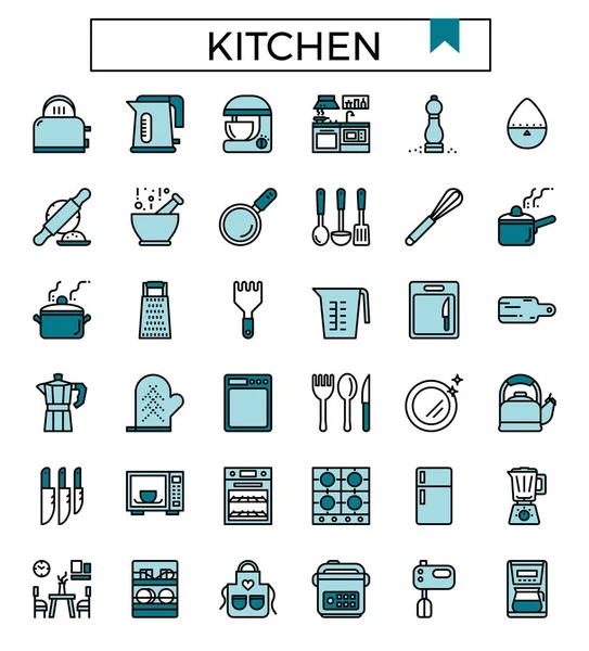 Conjunto Iconos Cocina Utensilios Cocina Ilustración de stock