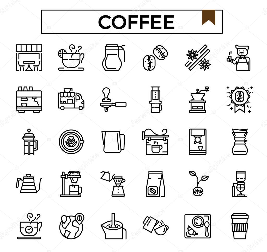 coffee shop outline icon set.