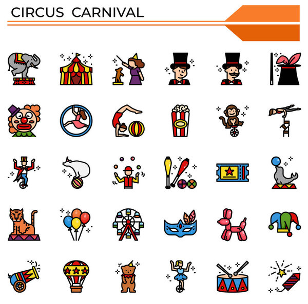 Circus carnival filled outline icon set for website, presentation, book.