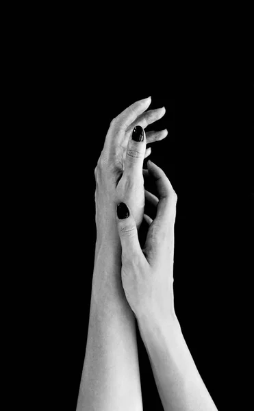 Women Hands Black White Photo Photo Taken Selective Focus Has — Stock Photo, Image