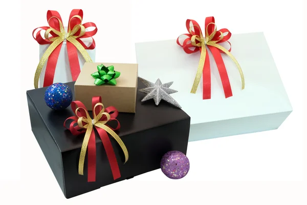 Gift box  wrapped with red ribbon isolated on white . — Stock Photo, Image