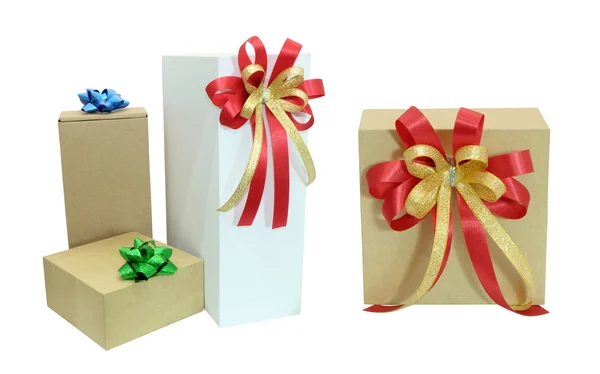 Gift box  wrapped with red ribbon isolated on white . — Stock Photo, Image