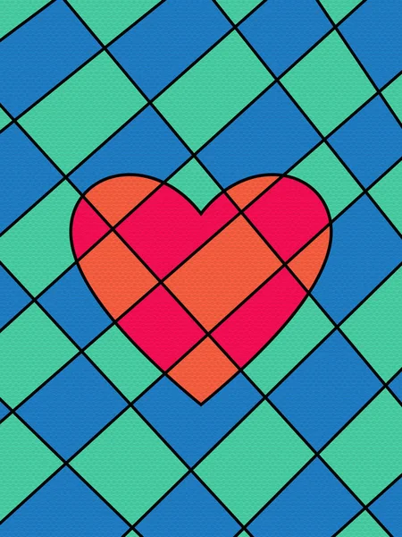 Rot Orangefarbenes Herz Unterteilt Teile Auf Blau Grün Gesäumtem Hintergrund — Stockvektor