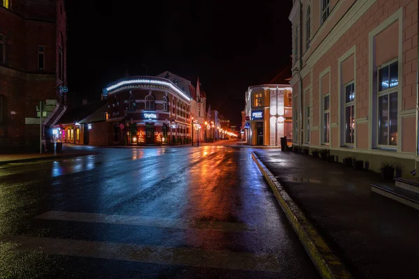 Ruas Parnu Noite Torno Tempo Natal 2020 — Fotografia de Stock