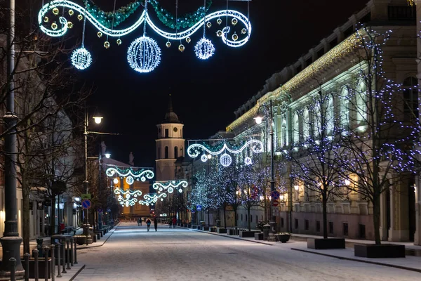 Calles Vilna Por Noche Alrededor Navidad — Foto de Stock