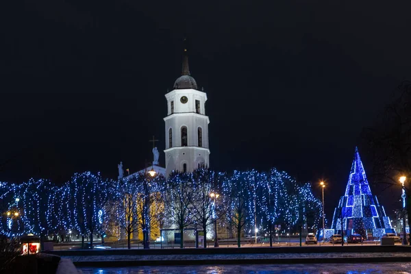 Ruas Vilnius Noite Época Natal — Fotografia de Stock