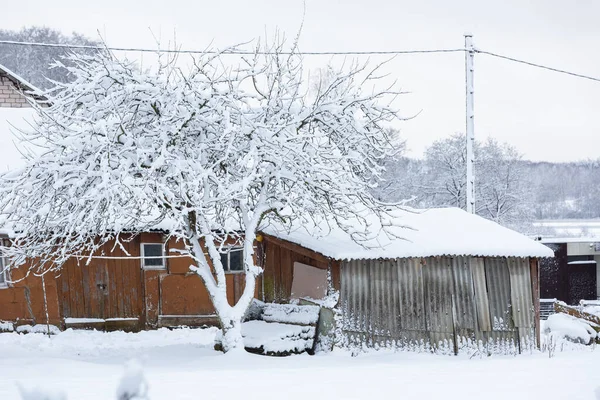 Śnieżna Zima Ulicach Małego Miasteczka Styczniu 2021 — Zdjęcie stockowe