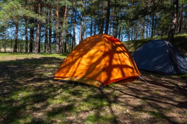 Yazın çadırlarla nehirde kano yapmak.