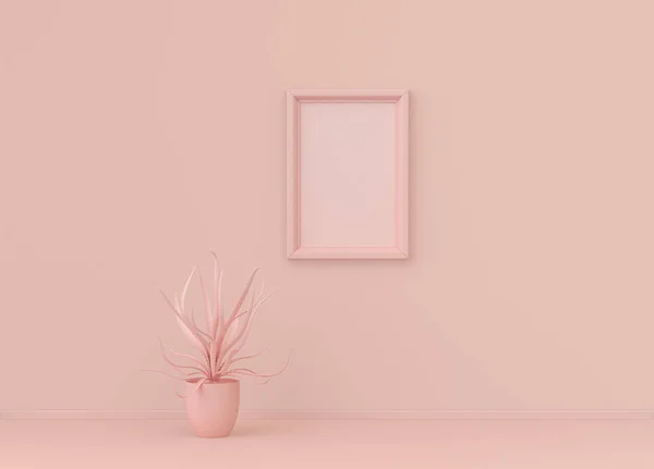 Innenraum Schlicht Monochromer Hellrosa Farbe Mit Einer Einzigen Pflanze Und — Stockfoto
